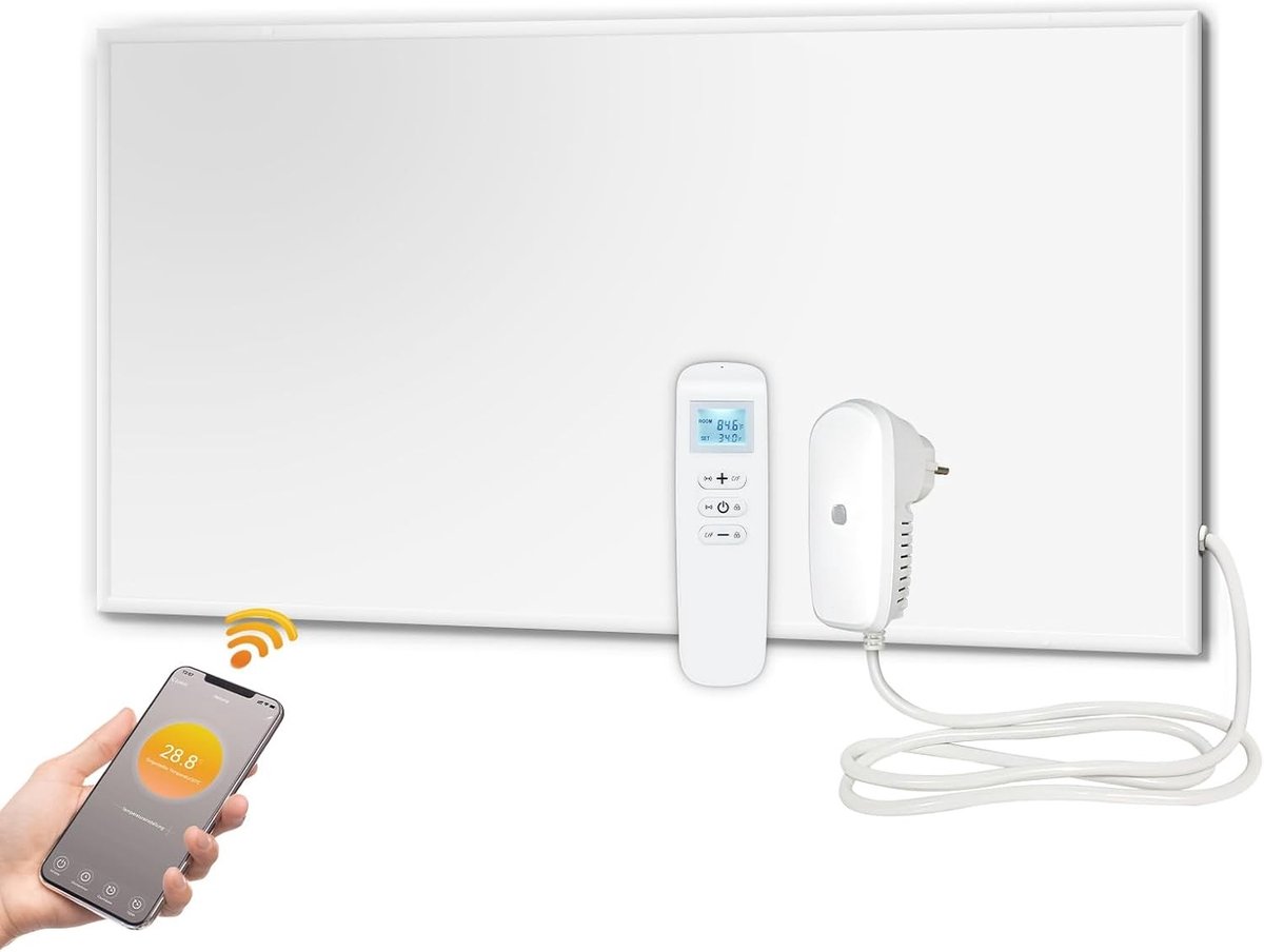 Infraroodverwarming - Wit - 1220 x 620 mm - Infraroodstraler met Wifi Thermostaat en Afstandsbediening - Voor Wandverwarming
