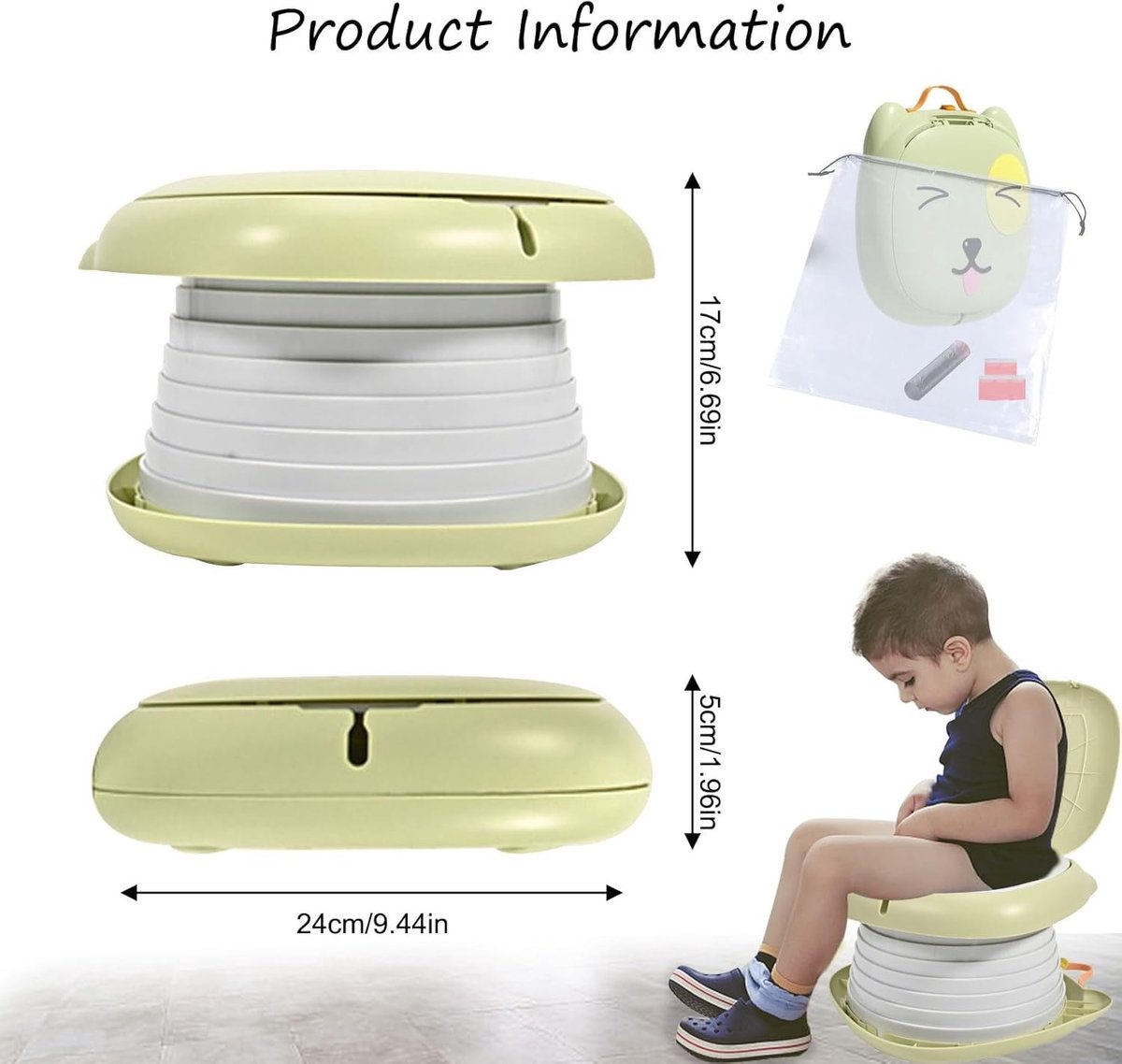 Wasteil opvouwbaar - Groen - Opvouwbaar Kindertoilet - ABS Materiaal - Draagbaar voor Reizen en Thuisgebruik