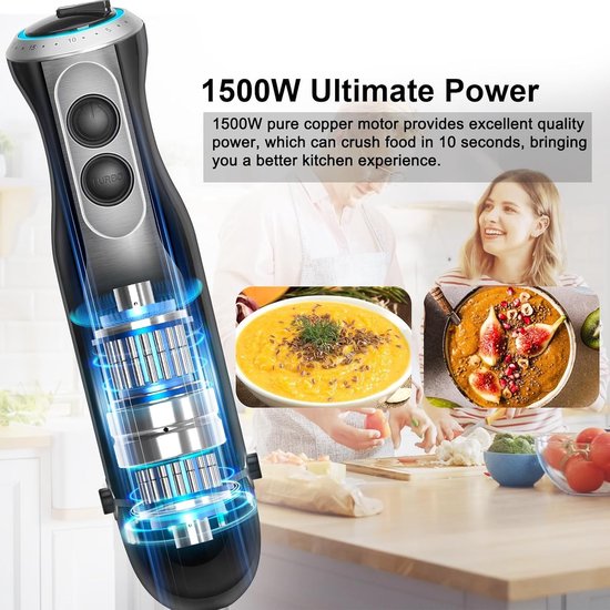 Staafmixer - Zwart - 1000W - Met 20 Snelheden en One-Touch Turbo - Voor Keukengebruik — afbeelding 4