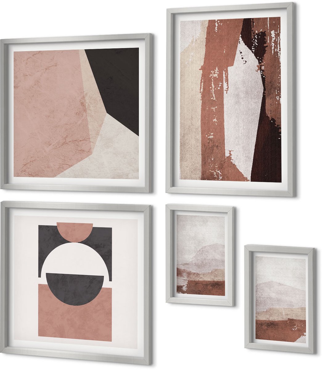 Coloray 5-Delige Schilderij Set - Minimalistische Planttekeningen In Pastelkleuren - 20 x 30 cm - Stijlvolle Wanddecoratie - Interieur - Woonkamer Decoratie
