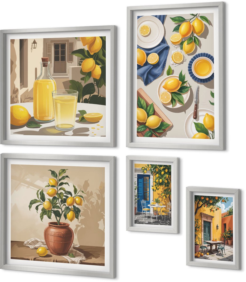 Coloray 5-Delige Schilderij Set - Kleurrijke Strandhuisjes In De Zomerzon - 20 x 30 cm - Decoratieve Muurdecoratie - Slaapkamer - Decoratieve Schilderijen
