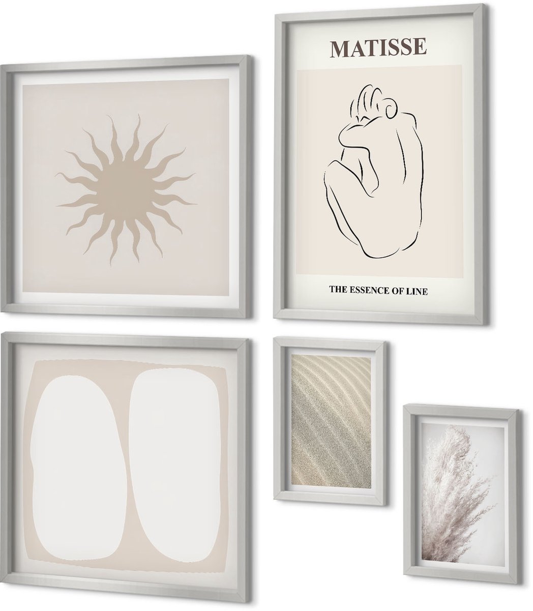 Coloray 5-Delige Schilderij Set - Pastelposters, Modieuze Boho-Abstracties - 20 x 30 cm - Muurdecoratie - Schilderijen Set - Woonkamer