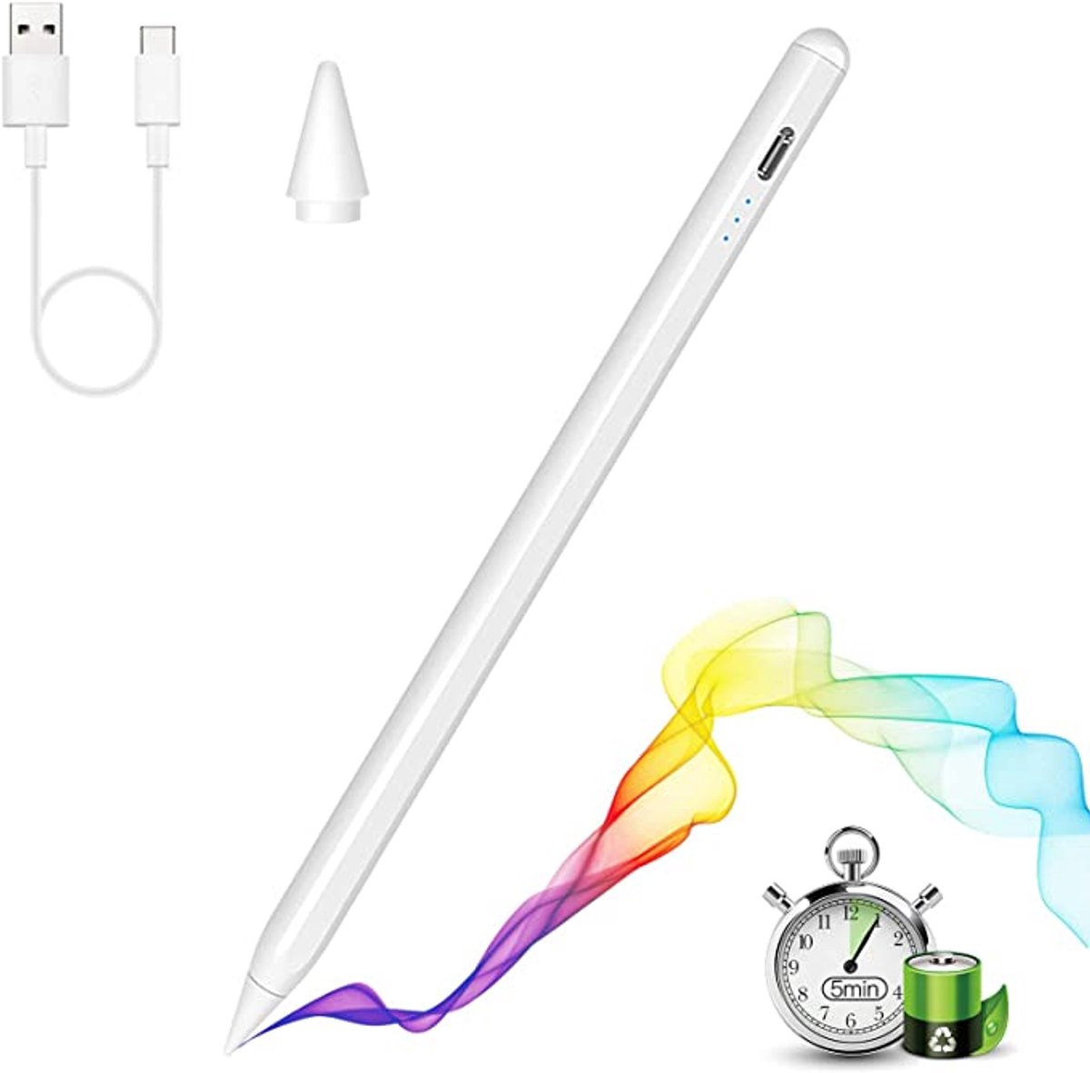 REDOM Touchpen / Stylus Pen voor tablet – nauwkeurige touchscreen pen met druk- en kantelgevoeligheid – digitale pen met snelle respons en Type-C opladen – wit