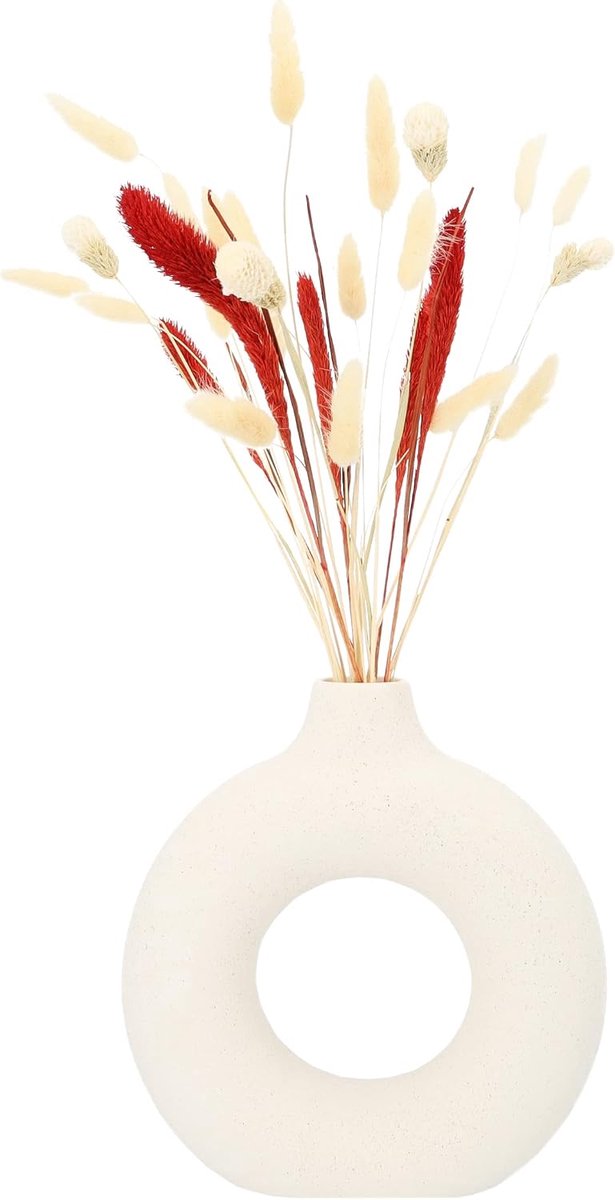 QUVIO Vase Ceramic Donut Vase, Dried Flower Vase, Decorative Accessories For Indoor, Home Decor for Living Room and - ShopVlot