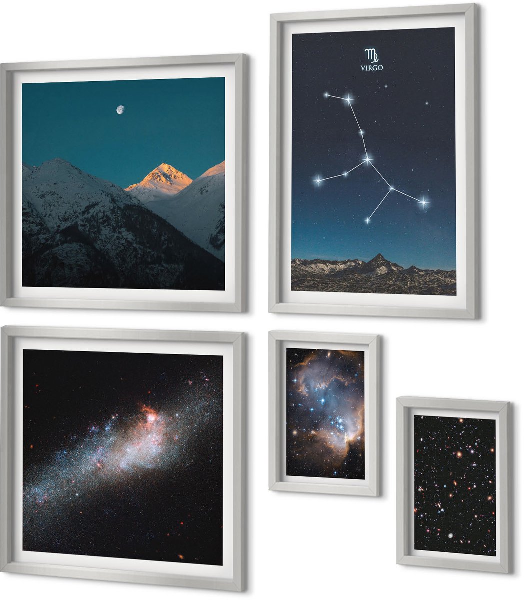 Coloray 5-Delige Schilderij Set - Sterrenbeeld Maagd, Melkweg, Uitzicht Op Het Universum - 20 x 30 cm - Wanddecoratie - Schilderijen Set - Kantoor - Decoratieve Schilderijen