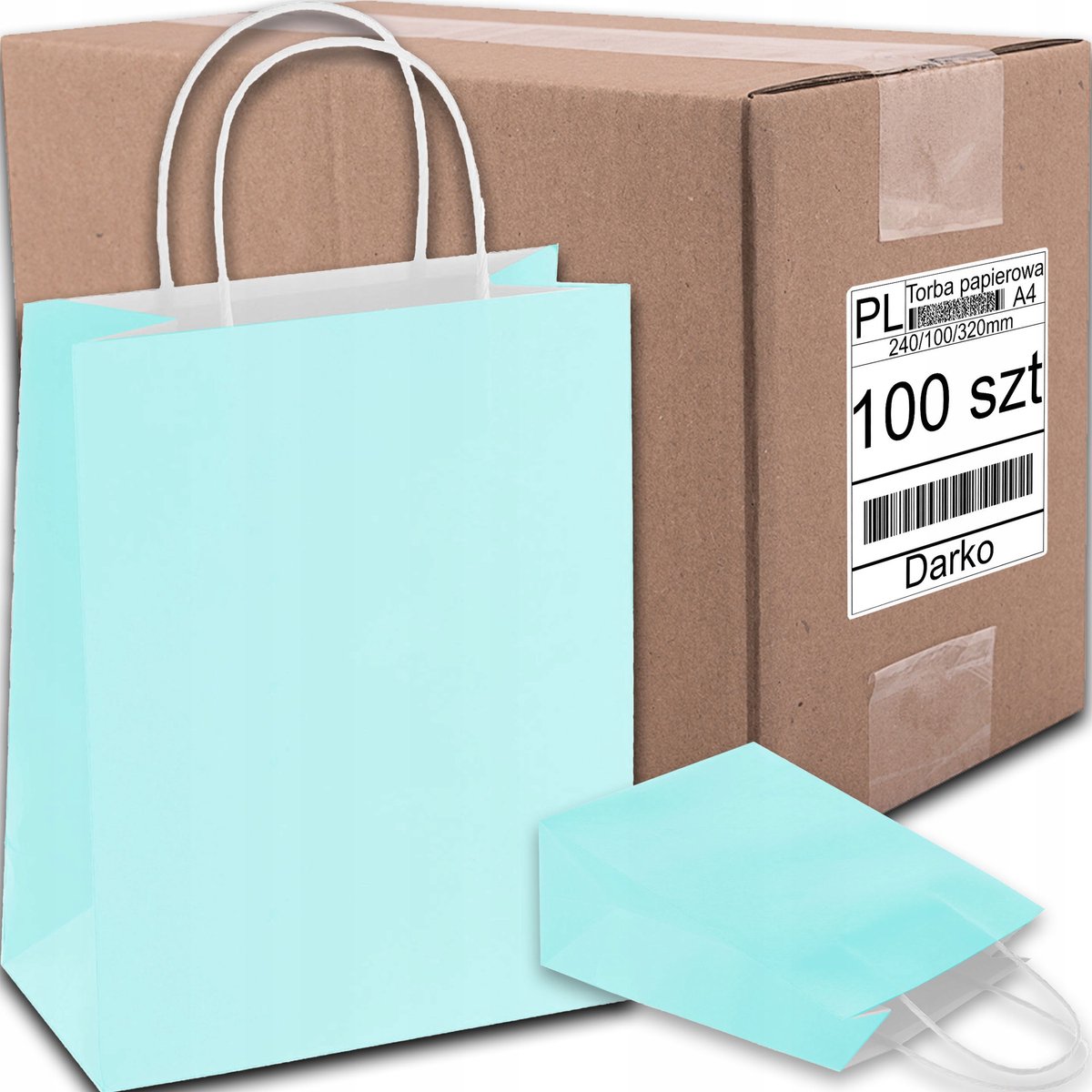 Groene papieren draagtas A4, 100 stuks, 24x10x32 cm, milieuvriendelijk
