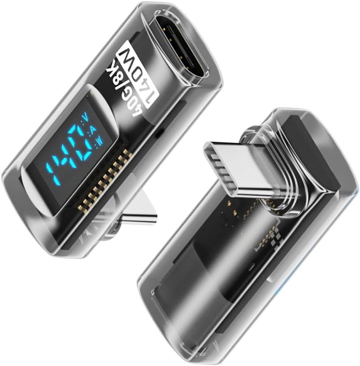 Adapter Transparent Type-C Smart LED Display USB-C Male to Female Extension Adapter USB4.0 40Gbps 140W Up Down Angle - ShopVlot