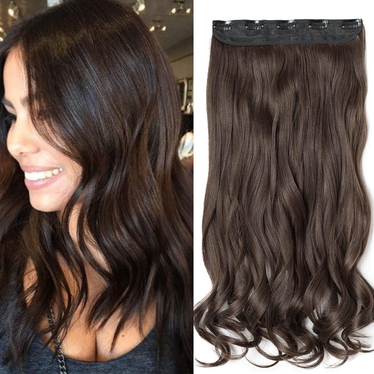 SEGO Clip-In Extensions, 60 cm Long, 3/4 Full Head Hair Extension, Wavy Hair Extension, 1 Braid, Natural for Girls - ShopVlot
