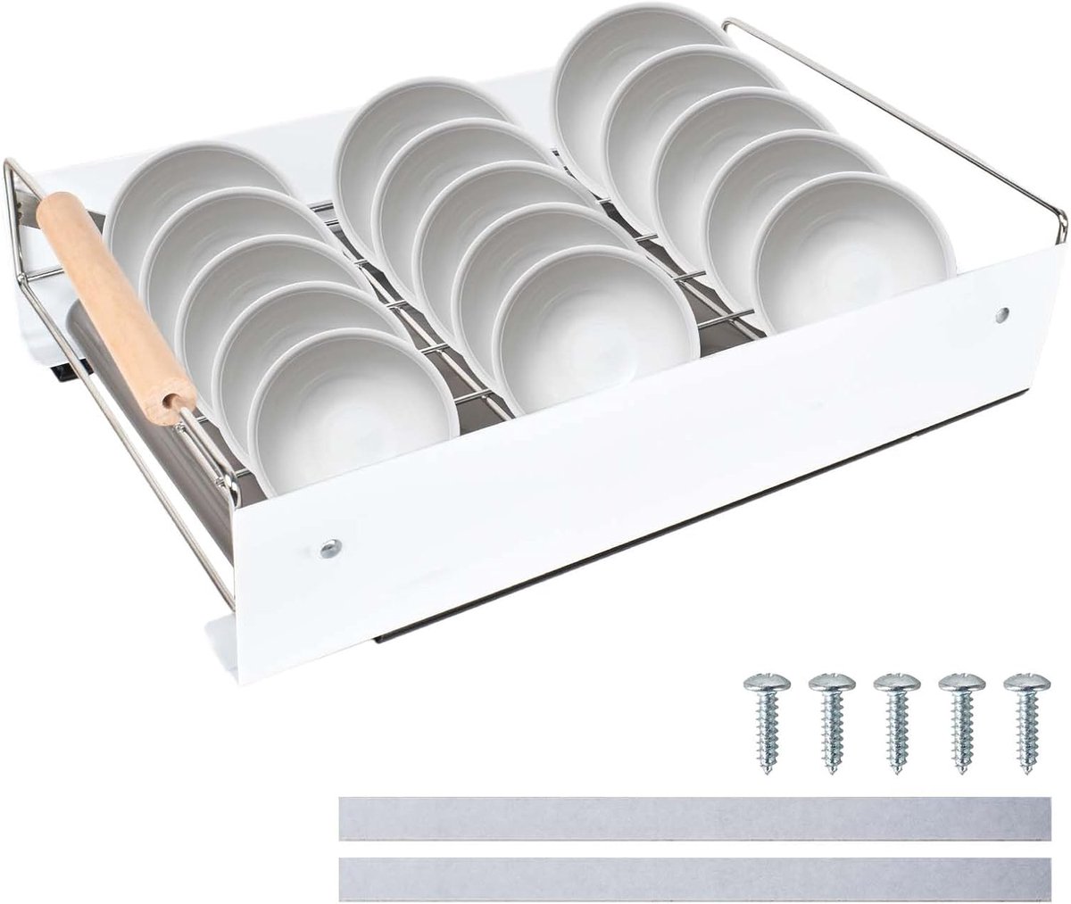Uittrekbare telescopische lade voor keukenladen, keukenorganizer, onderkastorganizer, afdruiprek met houten handvat - ShopVlot
