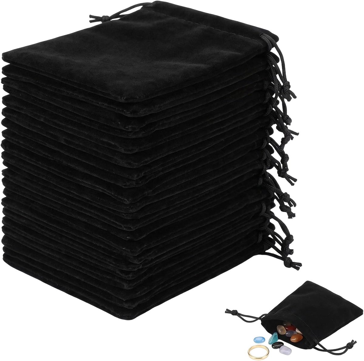 Kleine stoffen zakjes 10 x 12 cm - fluwelen zakjes zwart - voor cadeau en opslag - ShopVlot