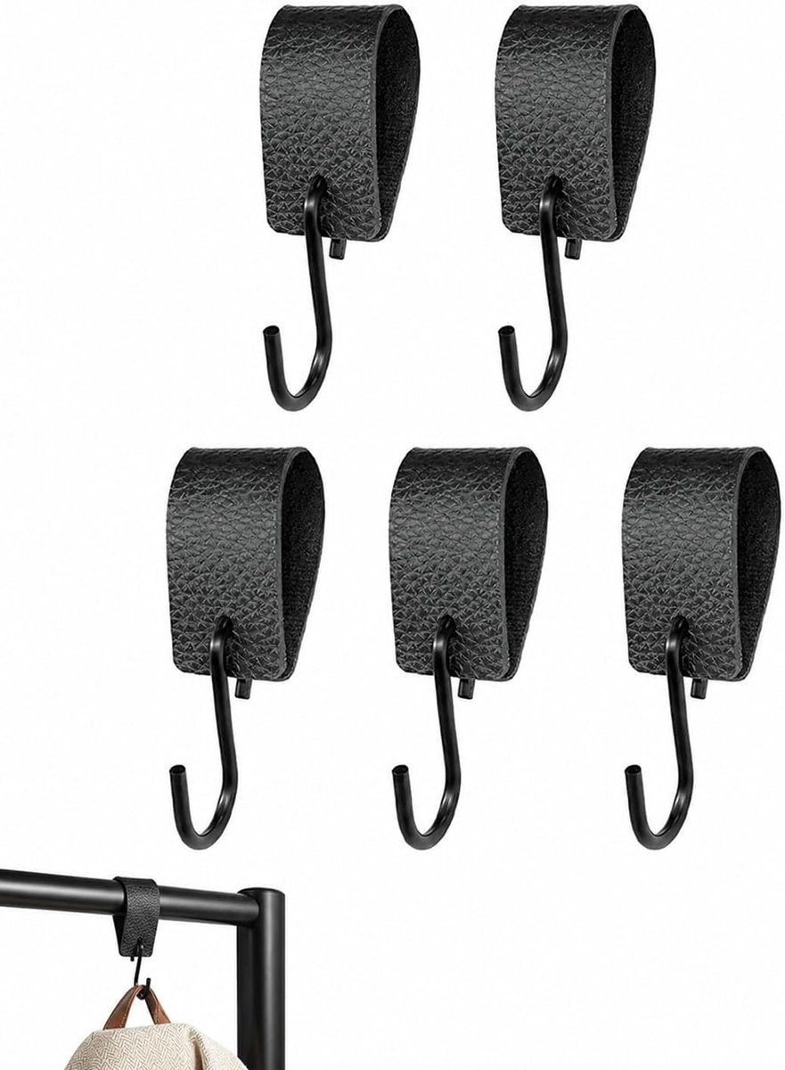 Hangende S-haken zwart - 5 stuks - robuust metaal - zonder boren - ruimtebesparende opslag - ShopVlot