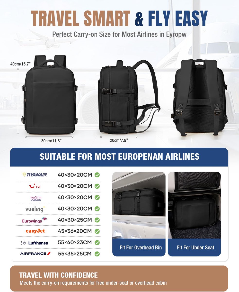 Reisrugzak Handbagage 40x30x20 - Waterdicht - Met Schoenencompartiment - Geschikt voor 14 inch Laptop - ShopVlot