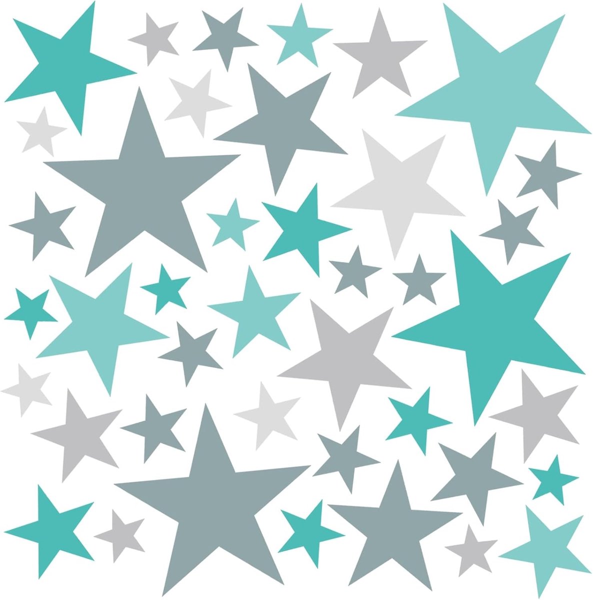 Wandsticker sterren - 148 zelfklevende sterren - pastelgroen/mint/turquoise/grijs - ShopVlot