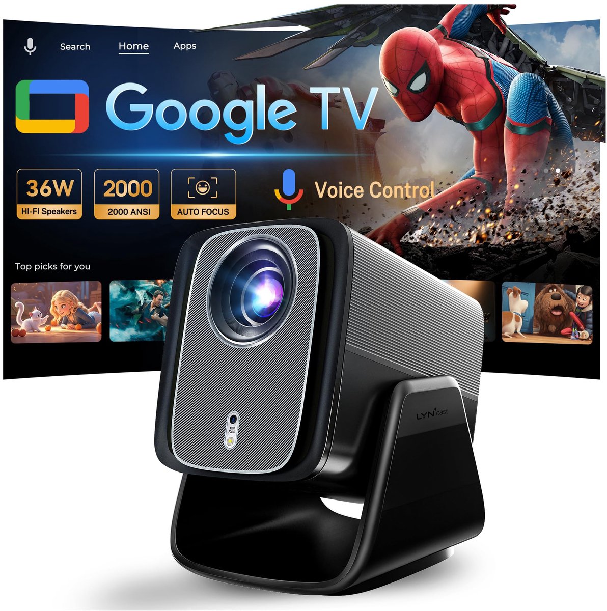 Smart beamer 4K - 2000 ANSI - AI Auto Focus - Perfect voor films en games - ShopVlot