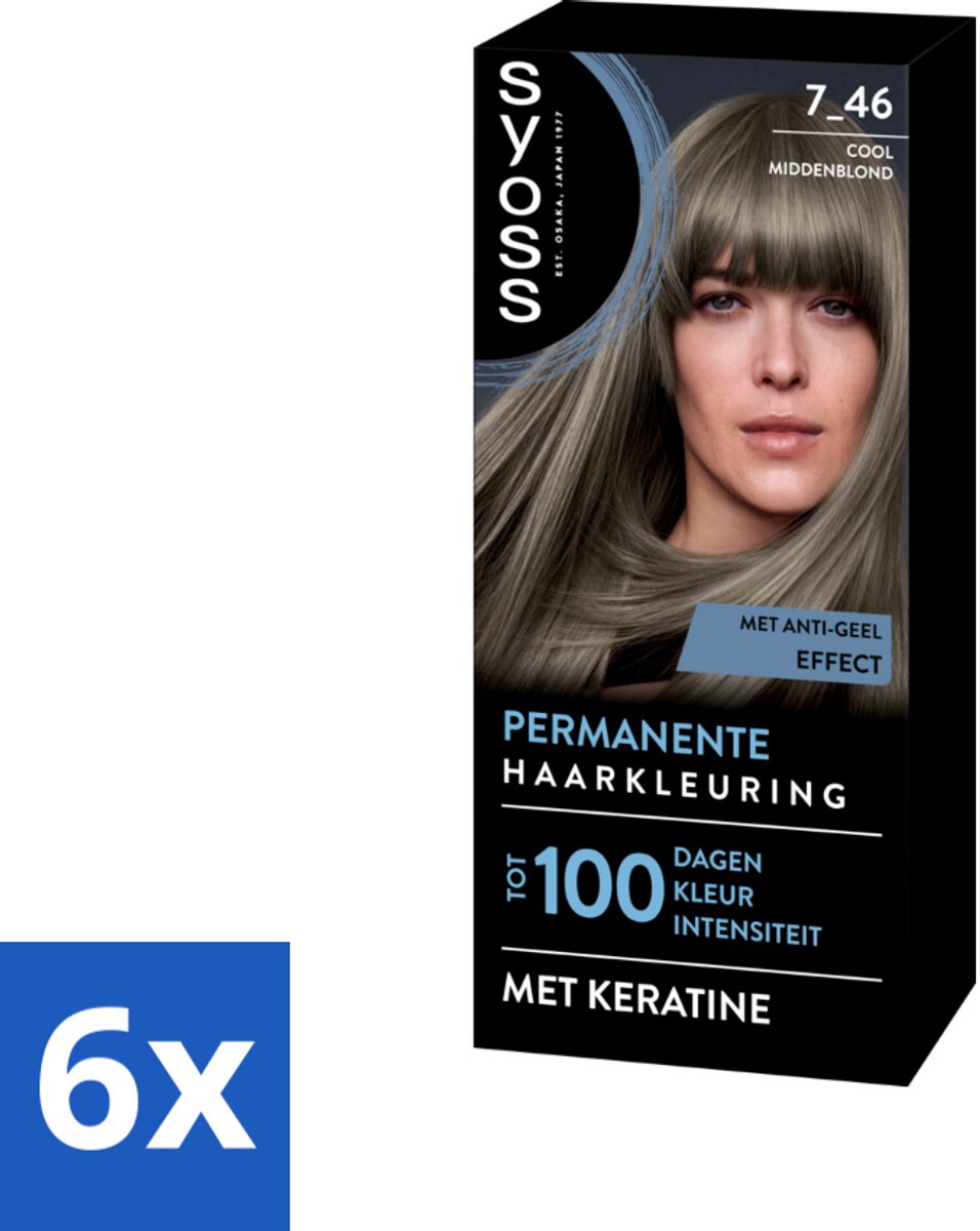 6 x SYOSS - Coloration 7-46 Cool Middenblond - Haarverf - Grijsdekking - Vermindert Haarbreuk - Permanente Haarkleuring - Haarkleur - Grijsdekking - Keratine - Haarmasker