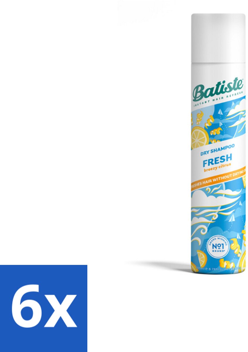 6 x Batiste - Fresh - Droogshampoo - Koele en Schone Geur - Verfrist en Geeft Grip - 200ml - Droogshampoo - Haarverfrissers - Frisse Geur - Koele Geur - Haar Styling