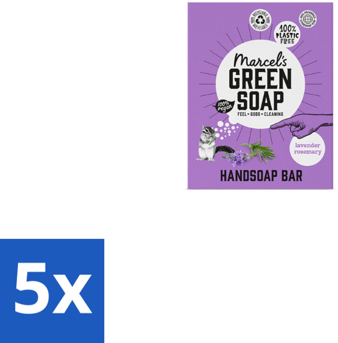 Marcel's Green Soap - Handzeep Bar - Lavendel & Rozemarijn - Zachte verzorging - 90 gr - Bulkverpakking - 5 stuks