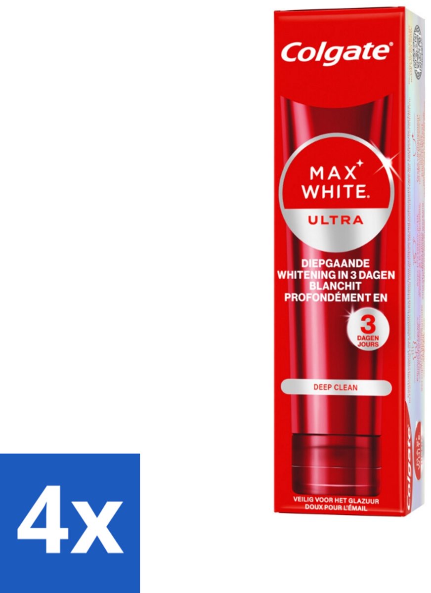 4 x Colgate - Tandpasta - Max White - Ultra Deep Clean Whitening - 75 ml - Witte Tanden - Tandpasta - Diepe Reiniging - Colgate - Whitening