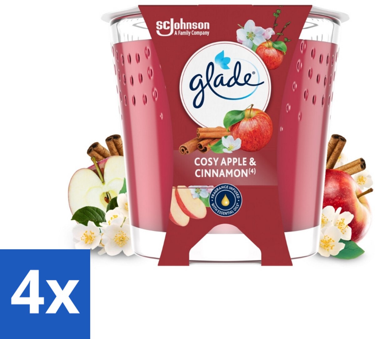 4 x Glade - Geurkaars Cosy Appel Kaneel - 100% Raapzaadwas & Vegan - 112 g - Vegan Kaars - Geurkaars Appel Kaneel - Sfeermaker - Natuurlijke Geur - Raapzaadwas