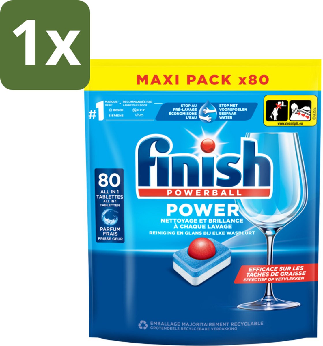 1 x Finish - Vaatwasmiddel - Power All in One Regular - Effectieve Alles-in-1 Reiniging - 80 capsules - Vaatwasmiddel - Vaatwasser - Vaatwas - Vaatwas Tablet - Vaatwas Capsule