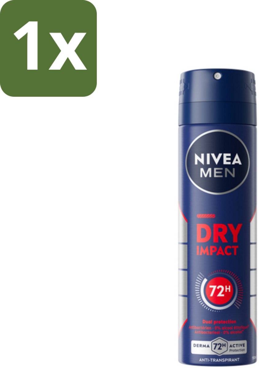 1 x NIVEA MEN - Deodorant Spray - Dry Impact - 150 ml - Deodorant Spray - Anti-Transpirant Spray - Droog Huidgevoel - 72 Uur Bescherming - Mannenverzorging