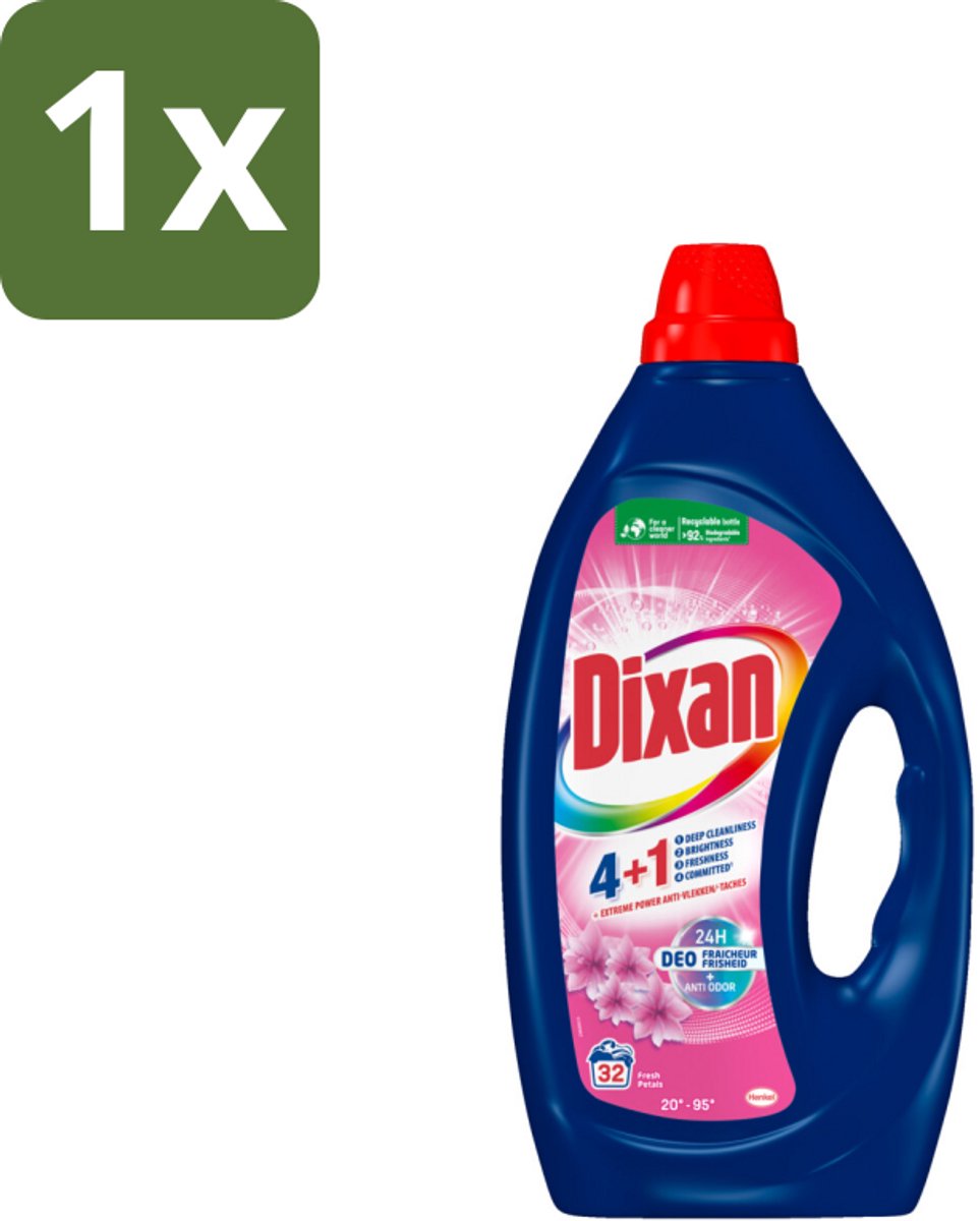 1 x Dixan - Vloeibaar wasmiddel - Fresh Pink - 32 wasbeurten - Vloeibaar Wasmiddel - Wasmiddel - Wasmiddel Fresh Pink - Wasmiddel Voor Witte En Gekleurde Was - Anti-geur Technologie