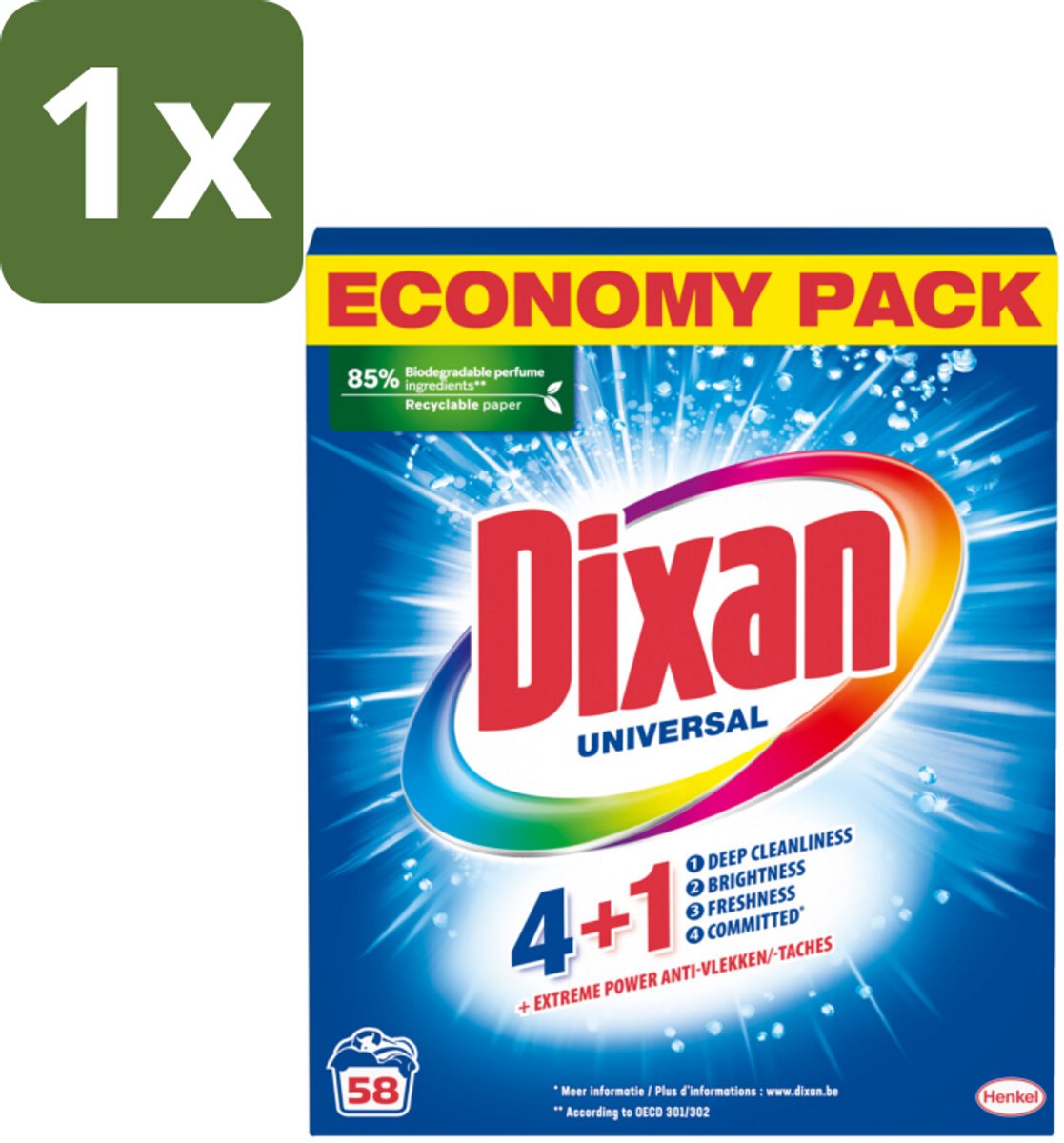 1 x Dixan - Waspoeder - Voor universele was - 58 wasbeurten - Waspoeder - Vlekverwijdering - Kleurbehoud - Wasmachine - Wasmiddel