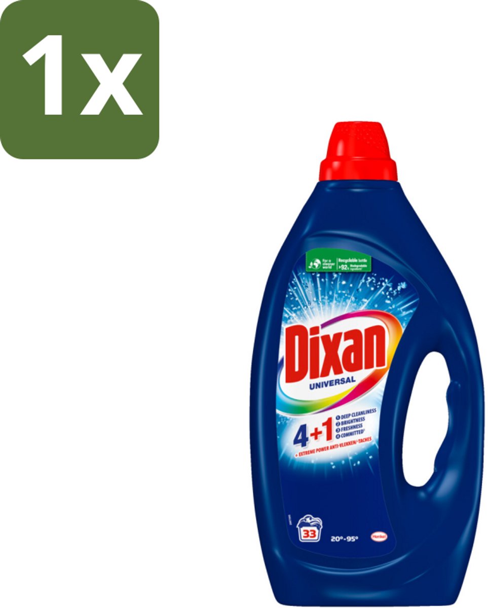 1 x Dixan - Vloeibaar wasmiddel - Universeel - 33 wasbeurten - Vloeibaar Wasmiddel - Universele Was - Vlekdetectietechnologie - Wasmiddel Voor Wit En Gekleurd Wasgoed - Krachtige Was