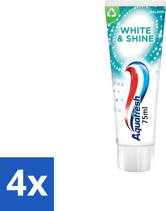 4 x Aquafresh White & Shine tandpasta tube met blauw, rood en wit. 75 ml.