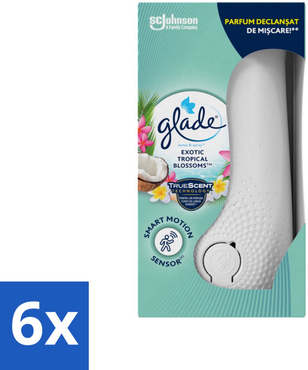 6 x Glade - Houder Sense & Spray - Exotic Tropical Blossom - 18 ml - Geurspuit - Luchtverfrisser - Glade - Tropical Blossom - Exotische Geur