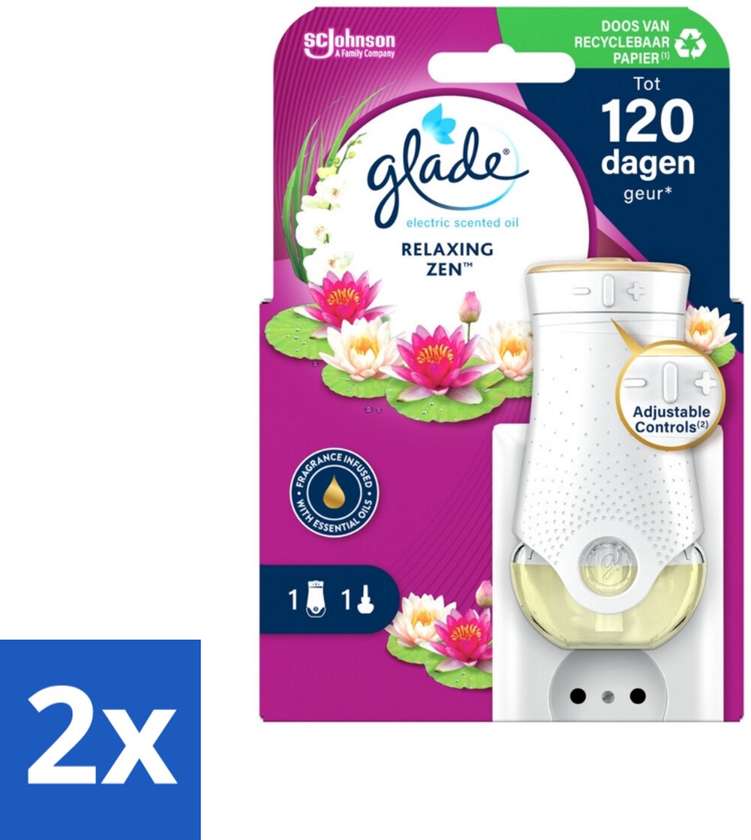 2 x Glade - Houder Elektrische Olie - Relaxing Zen - Geurkaars - Elektrische Geur - Sfeermaker - Relax - Ontspanning