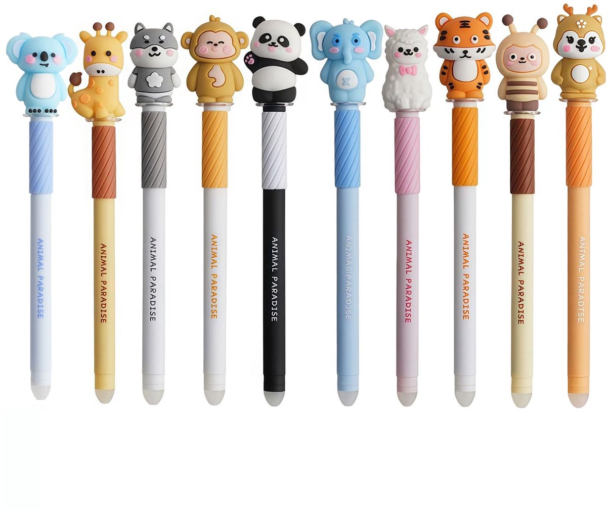 Wisbare balpennen 0,7mm - 10 stuks met dierenmotieven - 3D-dierenkapjes - Ideaal voor school en kantoor - ShopVlot