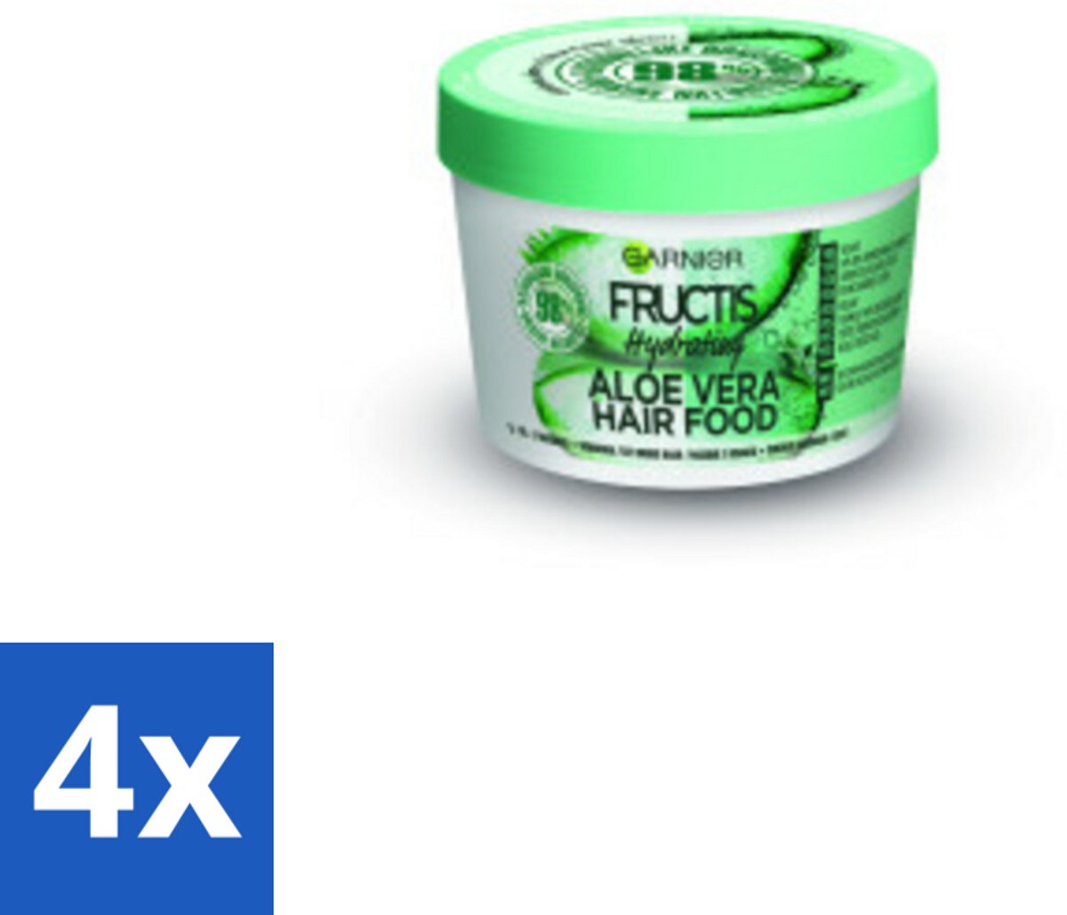 4 x Garnier - Fructis Hair Food Aloe Vera - 3-in-1 Haarmasker - Normaal tot Droog Haar - 400 ml - Haar Masker - Aloe Vera - Droog Haar - Hydraterend Masker - Garnier Fructis