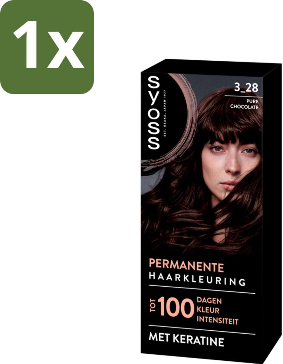 1 x SYOSS - Coloration 3-28 Pure Chocolade - Haarverf - Grijsdekking - Vermindert Haarbreuk - Haarverf - Permanente Haarkleuring - Grijsdekking - Keratine - Haarverf 100 Dagen