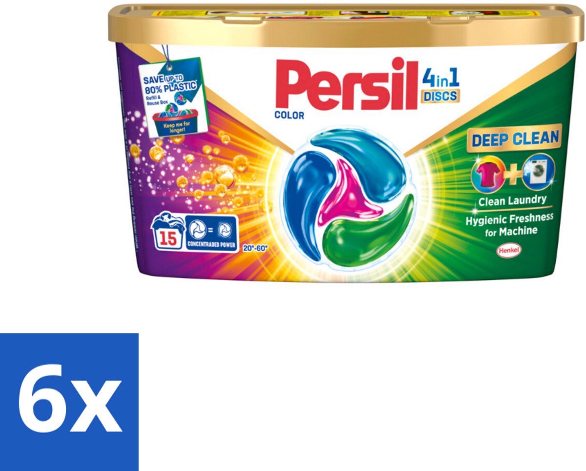 6 x Persil - Wasmiddel - Wasmiddelcapsules Discs Gekleurde Was - Voor Gekleurde Was - 15 wasbeurten - Wasmiddelcapsules - Gekleurde Was - Vlekken Verwijderen - Wasverzachter - Wasmachine Reiniging