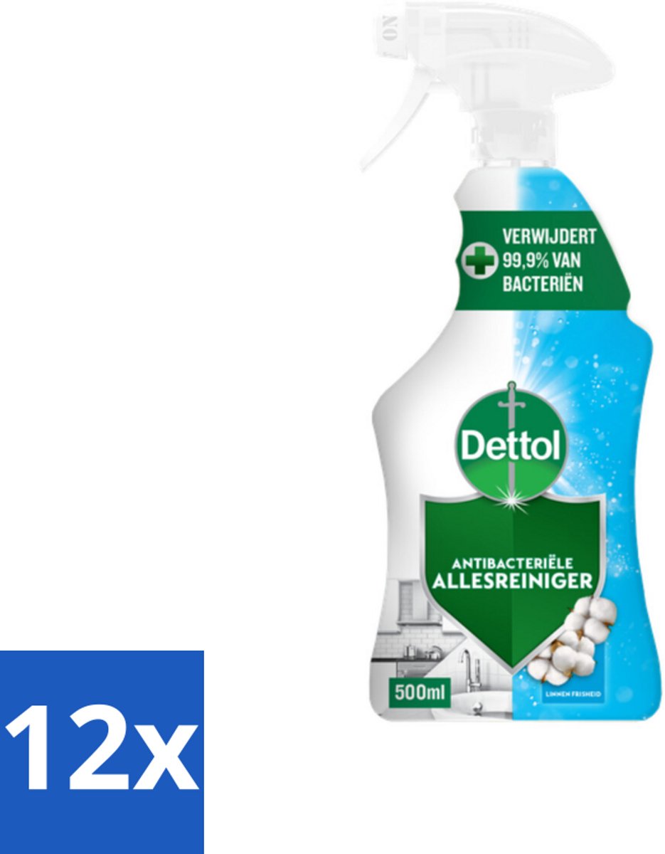 12 x Dettol - Allesreiniger Spray - Power & Fresh - Katoenfris - 500 ml - Allesreiniger - Schoonmaakspray - Keukenreiniger - Badkamervuil - Vetvlekken