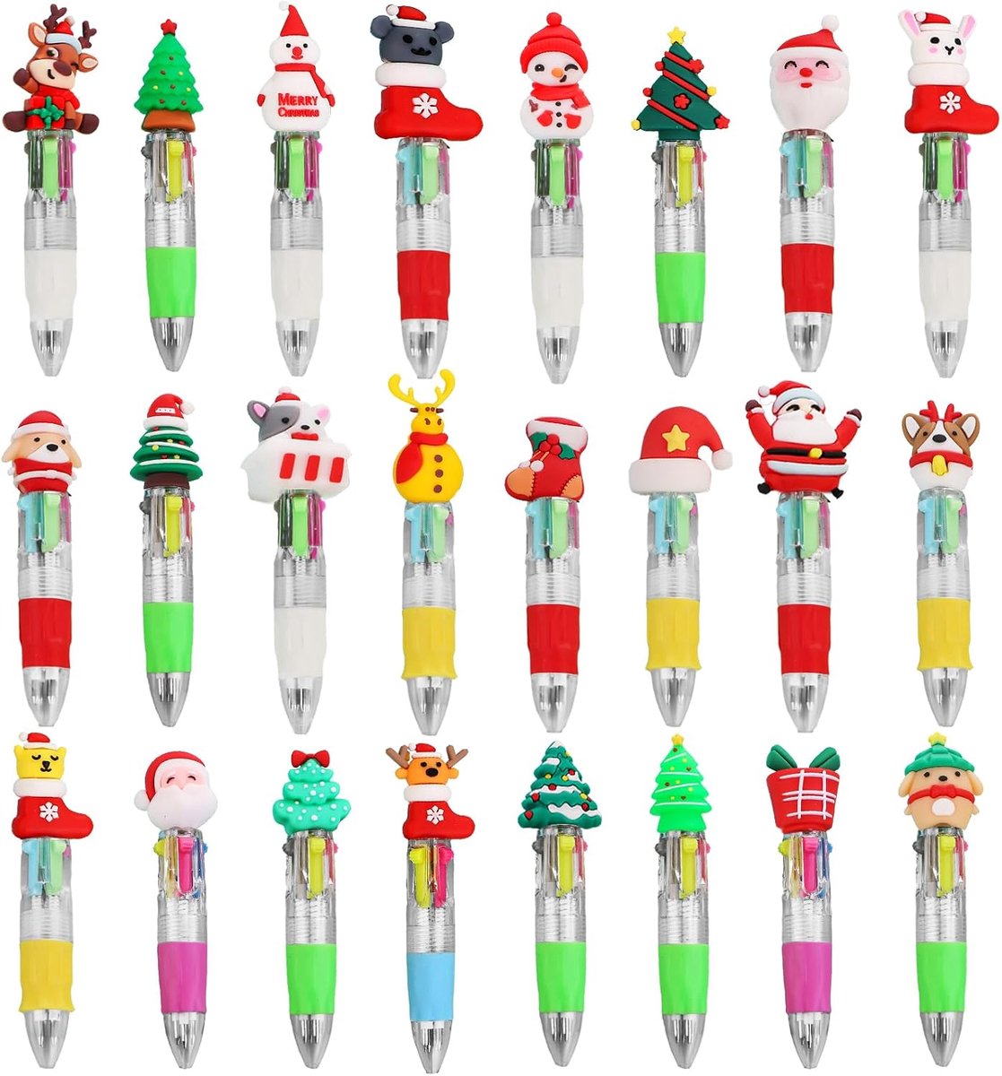 Balpen set kerst 24 stuks - 3D cartoon patronen - mini kerstfiguren - perfect voor kinderen en school - ShopVlot