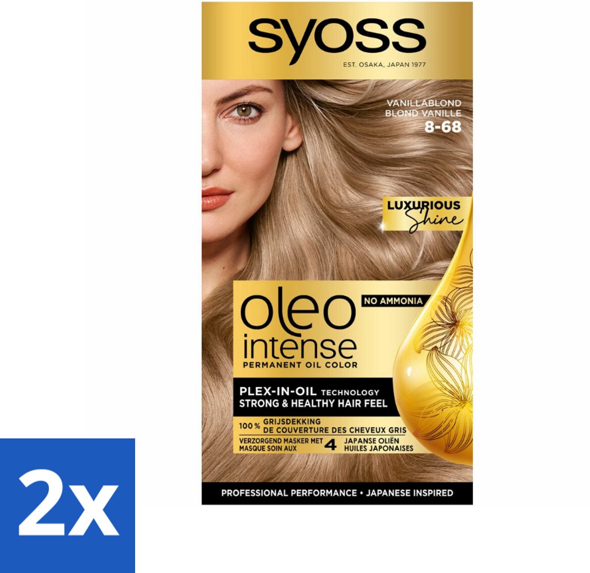 2 x SYOSS - Oleo Intense 8-68 Vanillablond - Haarverf - Zonder Ammoniak - Grijsdekking - Langdurige Kleur - Permanente Haarkleuring - Haarkleur - Syoss Oleo Intense - Haarkleuring Zonder Ammoniak - Grijsdekking