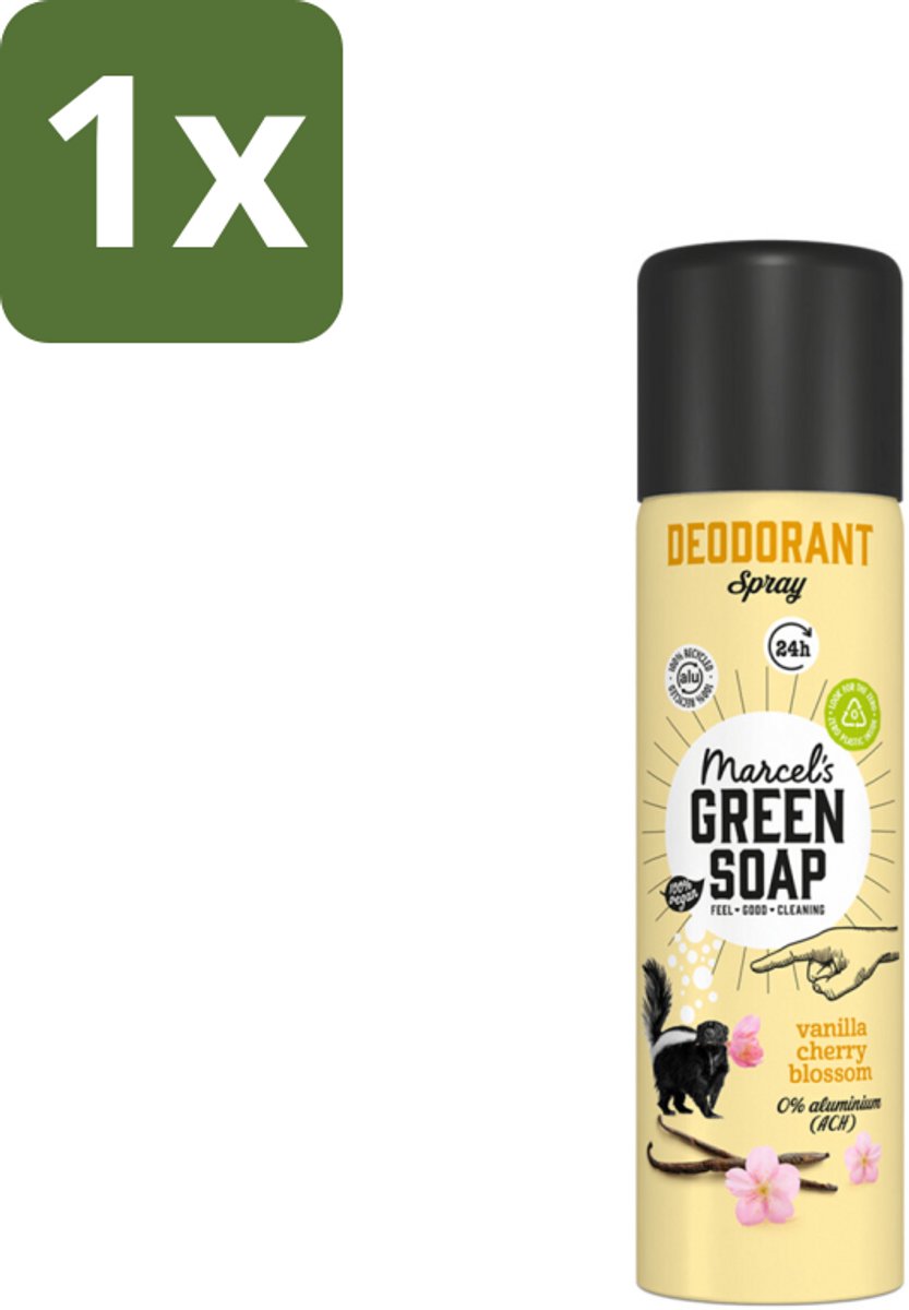 1 x Marcel's Green Soap - Deodorant Spray - Vanilla & Cherryblossom - Langdurige frisheid - 150 ml - Deodorant Spray - Vanille En Kersenbloesem - Geur - Frisheid - Gevoelige Huid