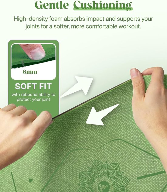 Fitnesmat - Groen - 183 x 61 x 0,6 cm - Antislip en Draagtas - Voor Dames en Heren — afbeelding 3