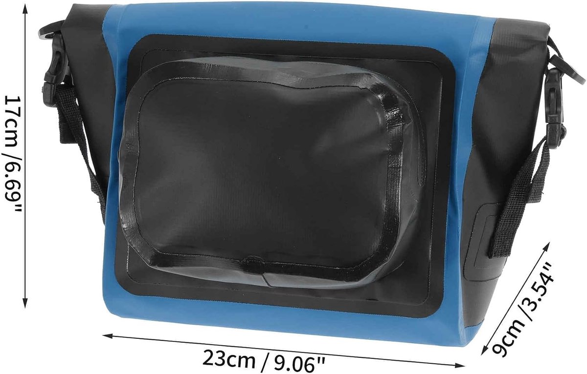 Fietsstuurtas, fietsstuurtas met schouderriem, waterdichte stuurtas voor gravelbike, racefiets, zwart, lichtblauw - ShopVlot