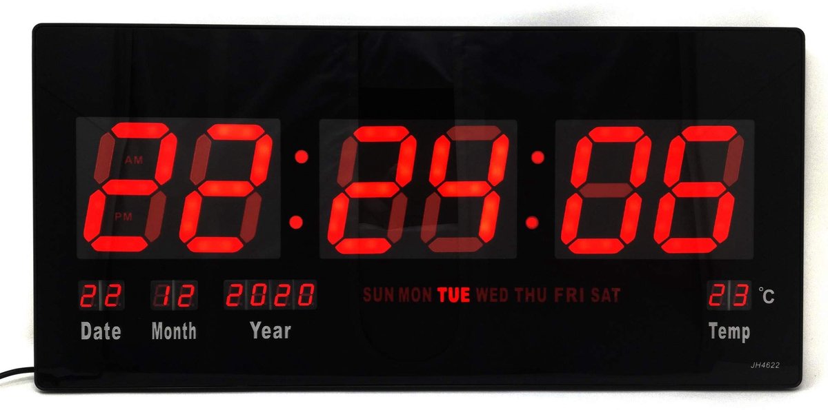 Led-wandklok met datum- en temperatuurweergave - groot led-display 45 x 22 cm - helder rood - perfect voor elke kamer - ShopVlot