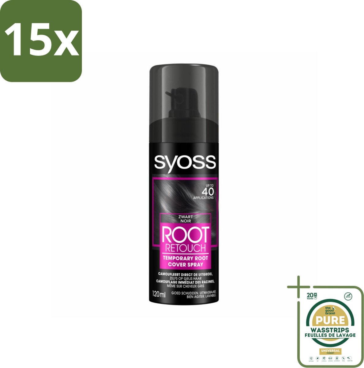15 x SYOSS - Uitgroeispray Zwart - Uitgroeispray - Kleurbescherming - Directe Grijsdekking - Grootverpakking - Uitgroeispray - Kleurbescherming - Directe Grijsdekking - Tijdelijke Camouflage - Haarkleurbeurten