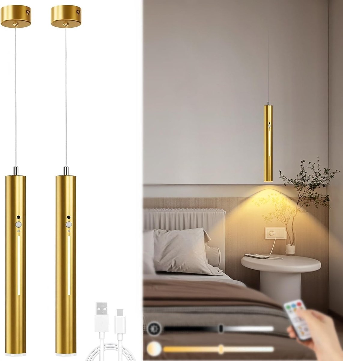 Battery Hanging Light with Motion Sensor, Dimmable Pendant Light with Remote Control, Touch Control, Magnetic Pendant - ShopVlot