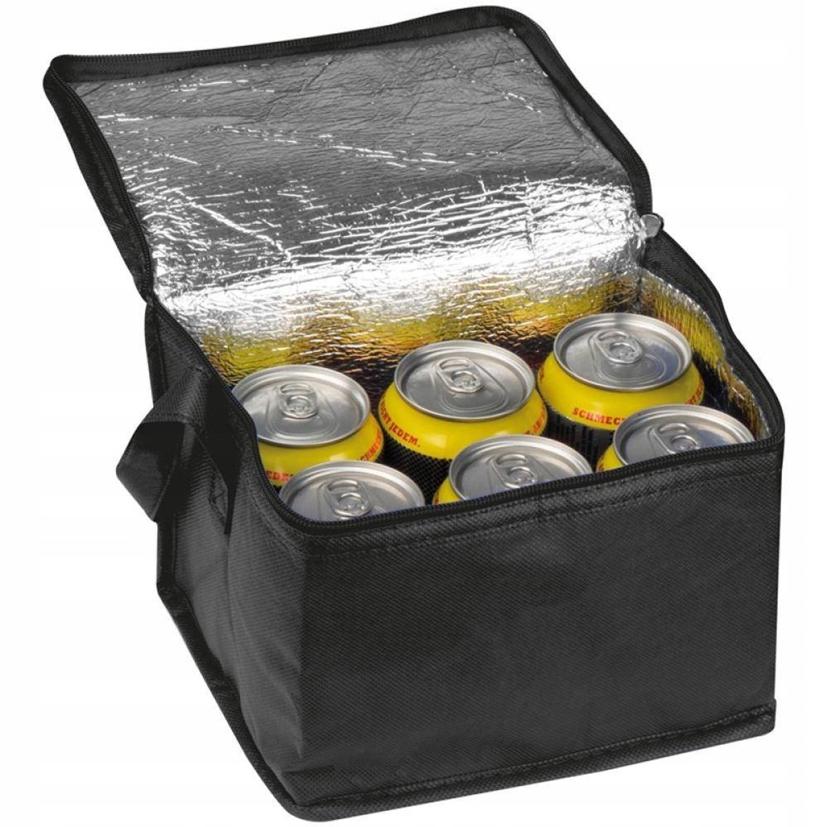 Non-woven thermotas voor 6 blikjes, 2L, zwart