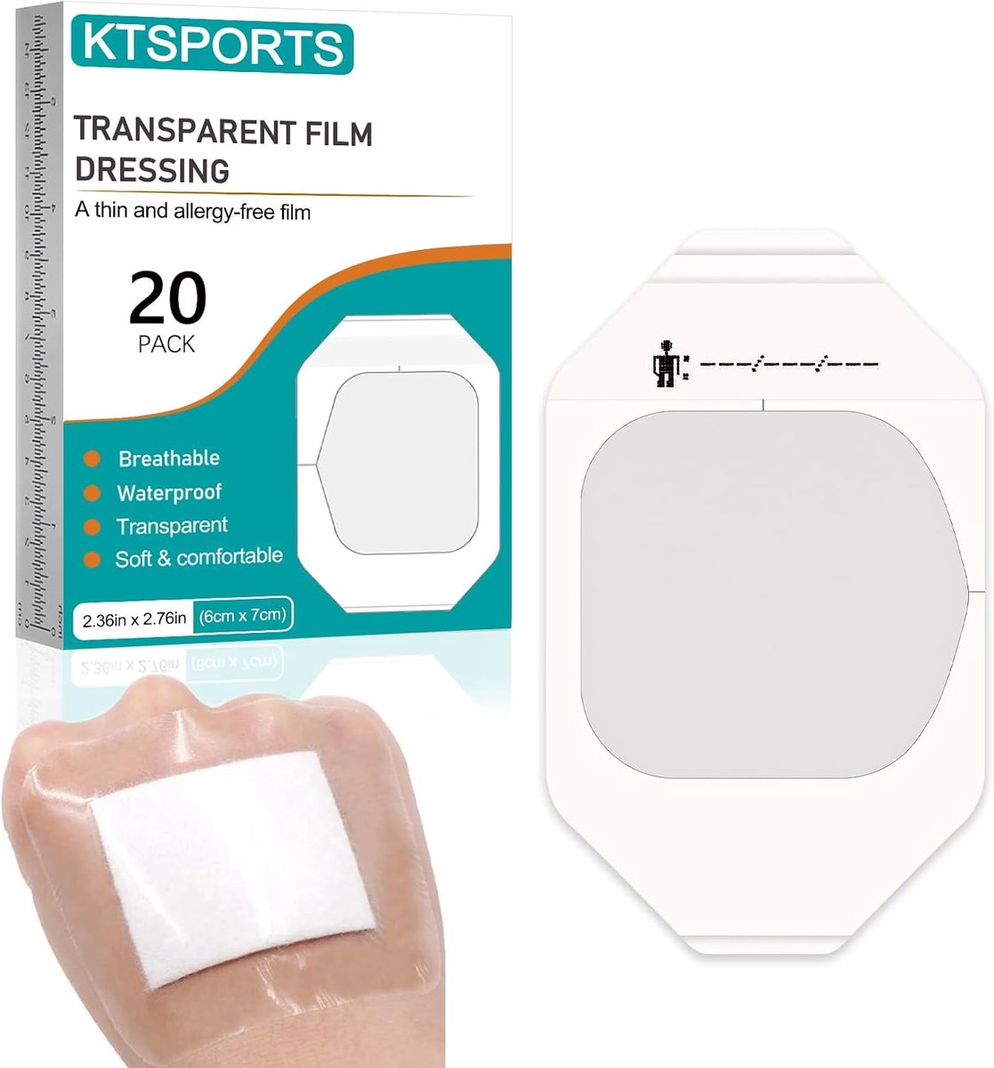 Pack of 20 Film Bandages 6 cm x 7 cm Transparent Bandage, Sterile and Breathable, Waterproof Bandages to Protect - ShopVlot