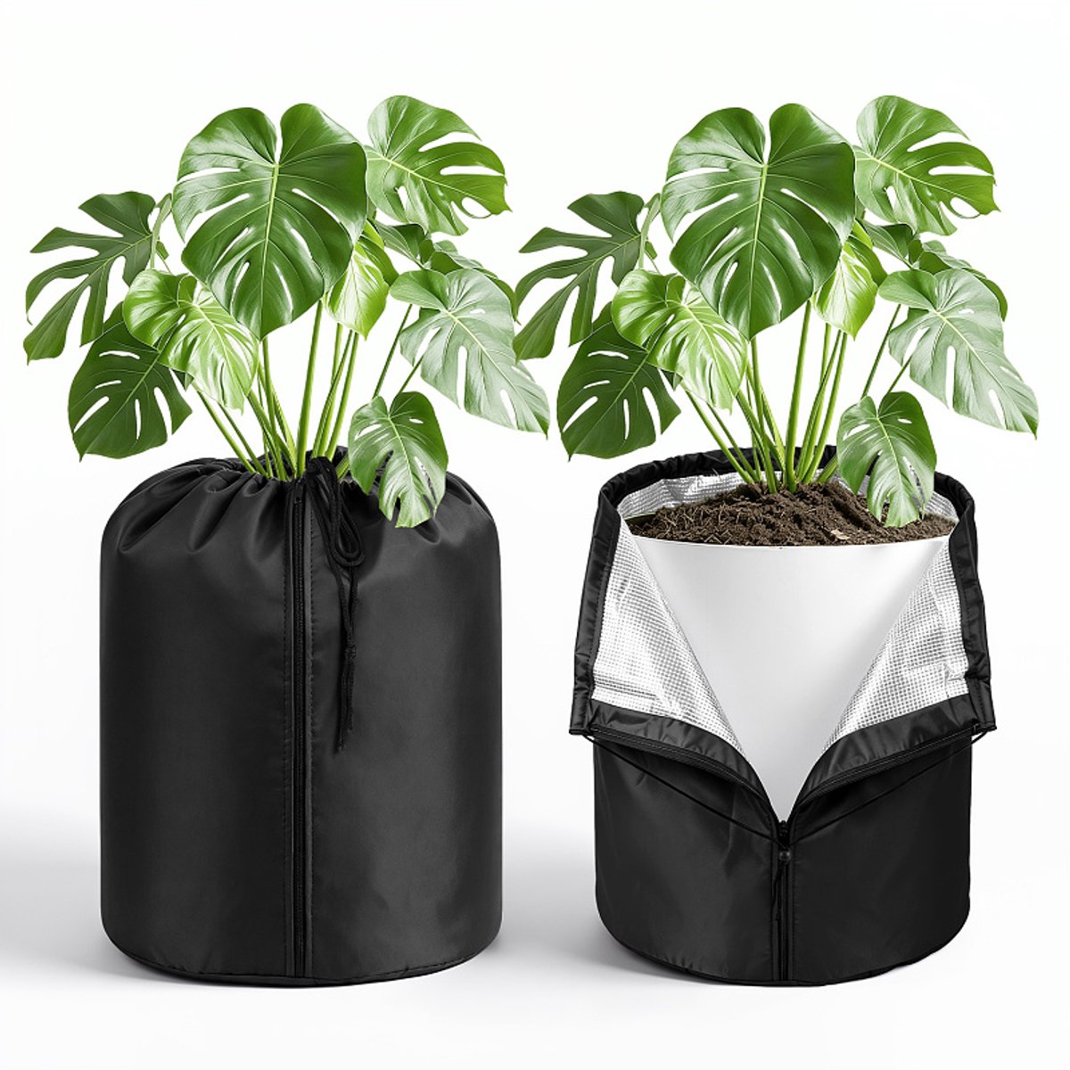 2 Stuks Winterbescherming voor Planten 50x45 cm Zwart voor Potplanten met Rits en Koord