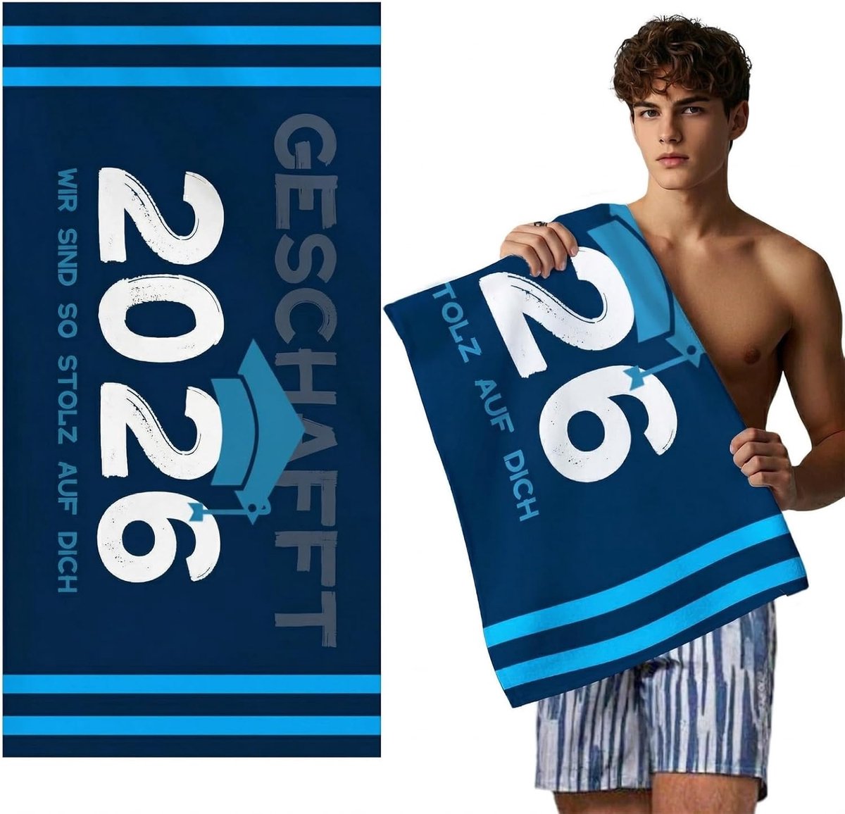 Strandlaken eindexamenfeest 2024 - microvezel 80 x 160 cm - blauw - origineel cadeau voor jongens en meisjes - ShopVlot