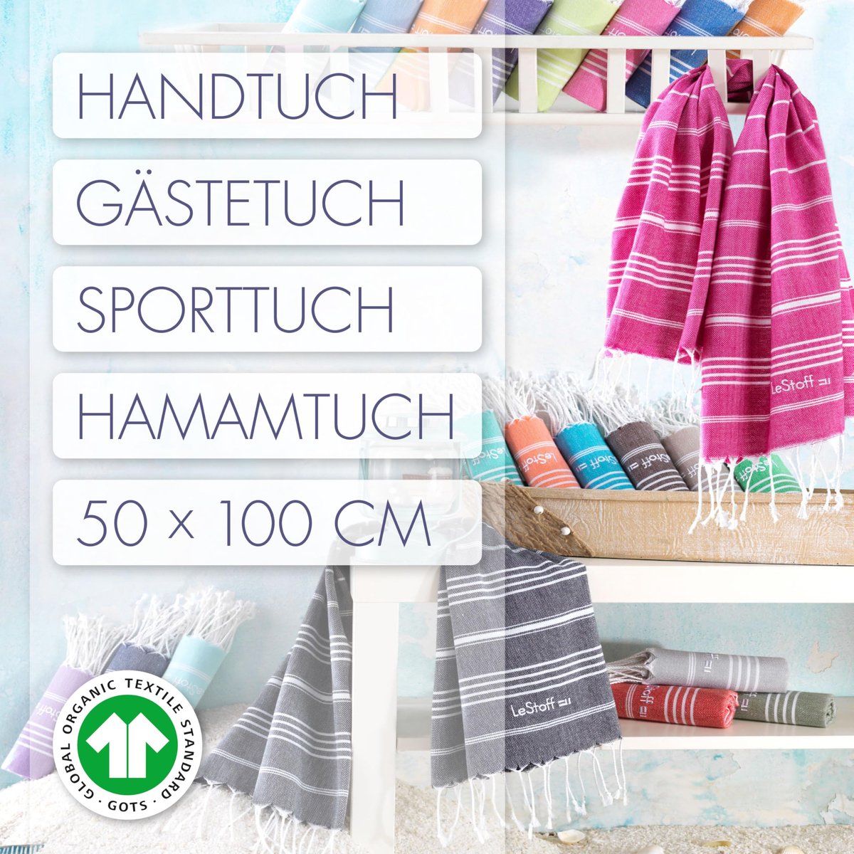 Hamamdoeken 50x100 cm - 100% biokatoen - donkerblauw - ideaal voor thuis of op reis - ShopVlot