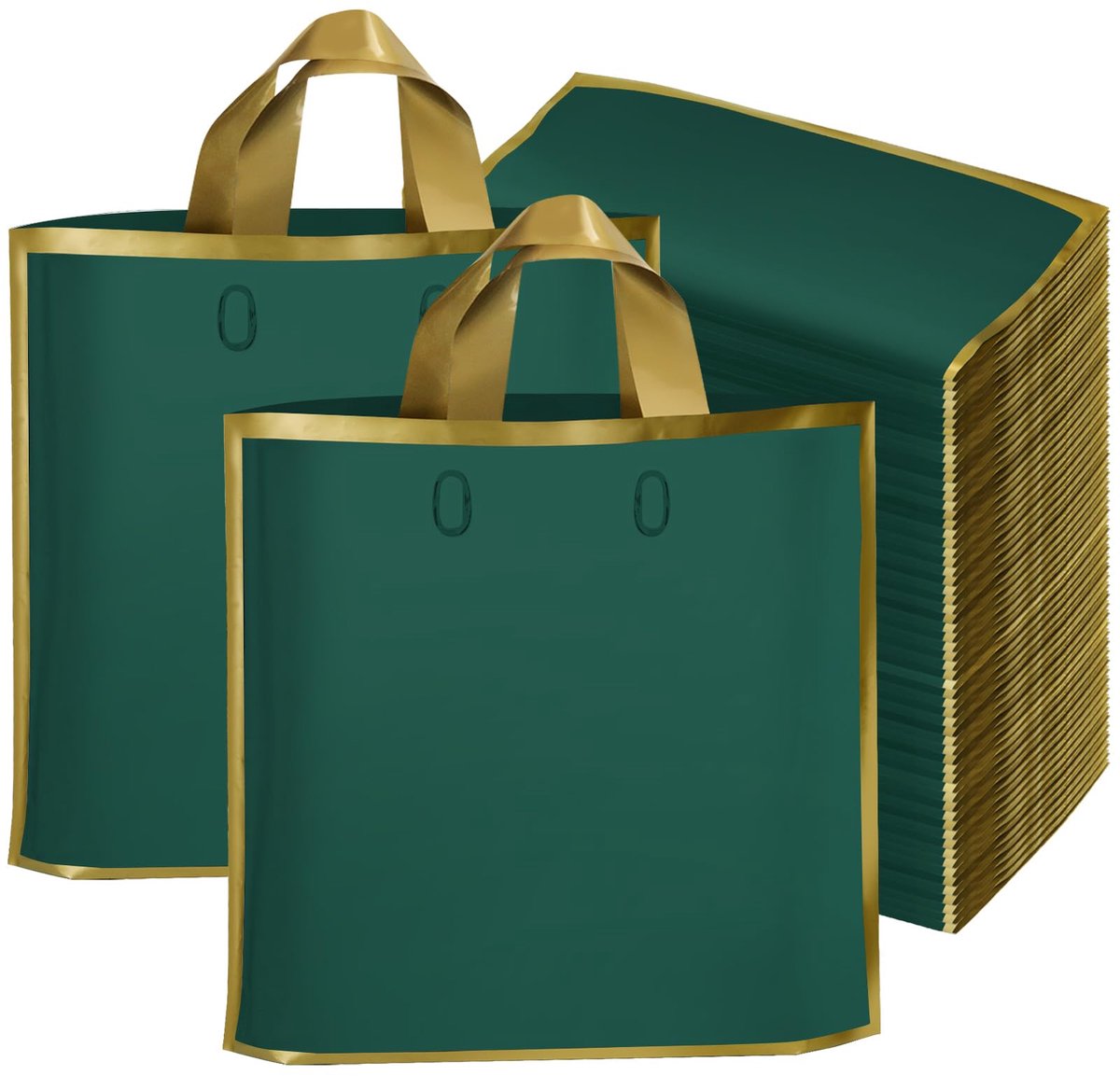 Cadeautassen 50 stuks - Grote 40 x 35 x 10 cm - Groene Extra Dikke Plastic - Ideaal voor Feestjes - ShopVlot